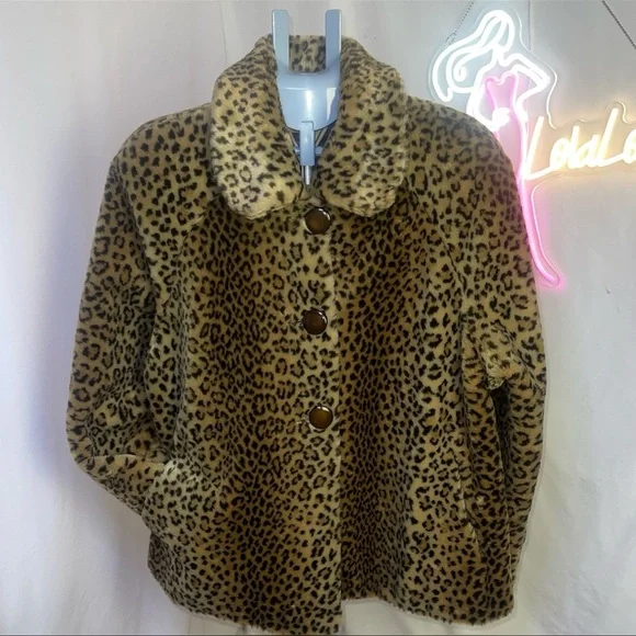 VINTAGE 90’s J. Percy for Marvin Richards Plush Leopard Faux Fur Swing Coat • L - Picture 6 of 12